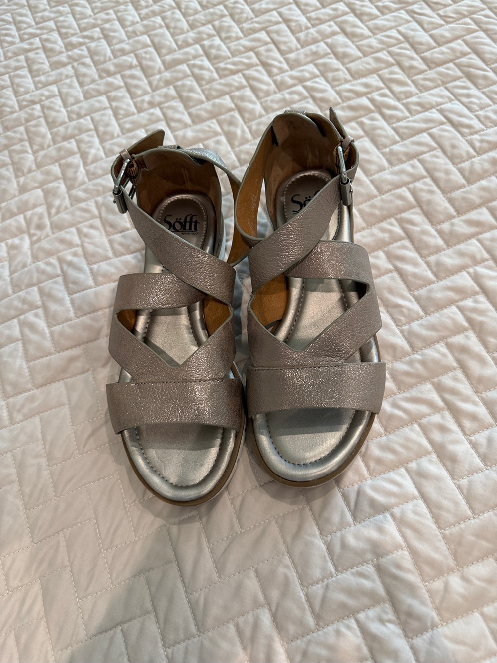 Sofft Metallic Silver Crisscross Ankle-Strap Sandals